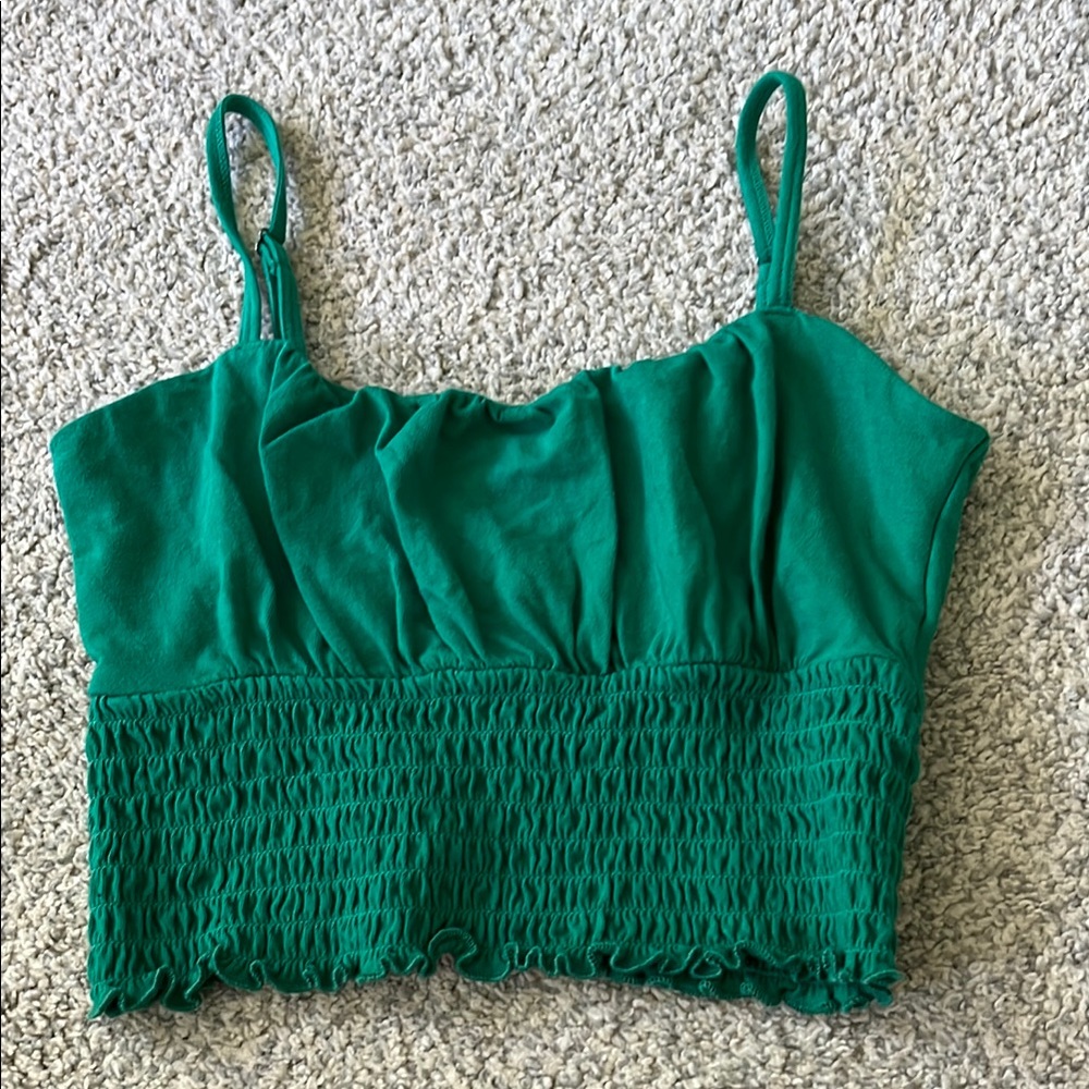 Hollister Green Smocked Crop Camisole